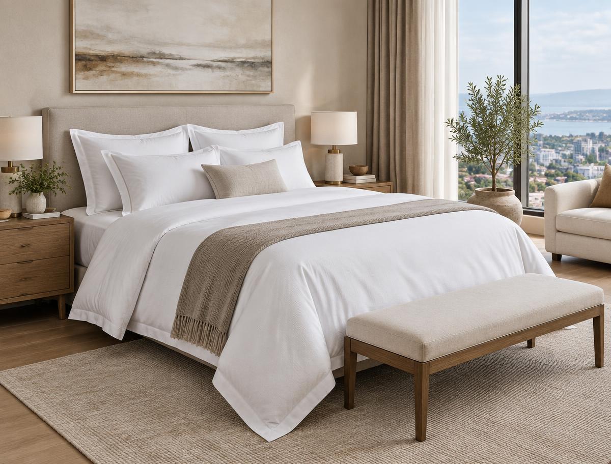 Premium white bedsheets and coordinated bed set