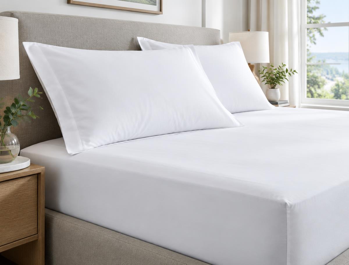 White pillow and mattress covers in a contemporary bedroom