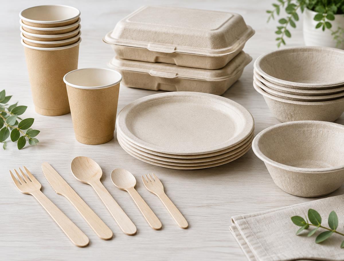 Paper tableware and wooden cutlery for food service