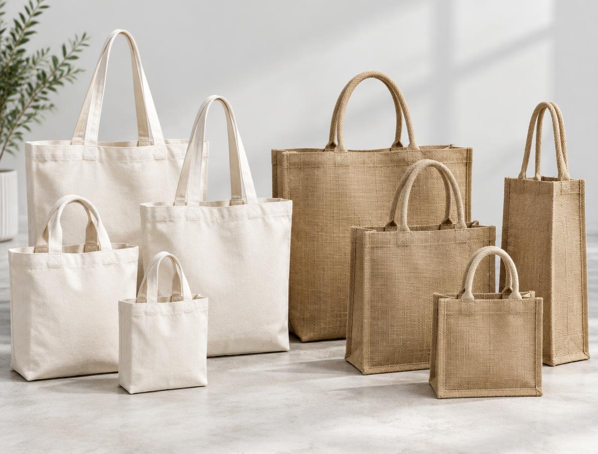 Natural cotton and jute reusable shopping bags